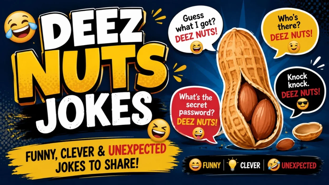 Deez nuts jokes with funny peanut cartoons and unexpected joke speech bubbles