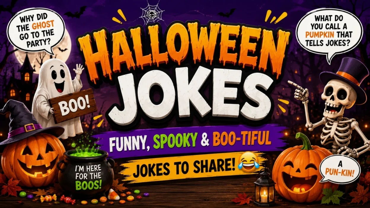 Halloween jokes featuring funny, spooky and boo-tiful jokes with ghosts, pumpkins and skeletons