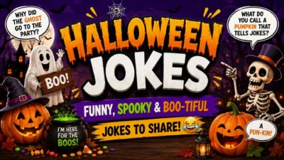 Halloween jokes featuring funny, spooky and boo-tiful jokes with ghosts, pumpkins and skeletons