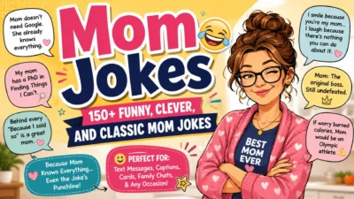 Mom jokes with funny cartoon mom and 150+ humorous, clever, and classic jokes