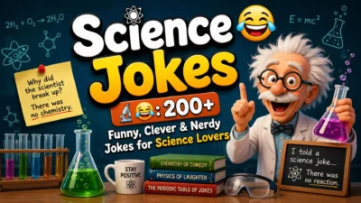 Science jokes with funny scientist, lab equipment, and 200+ nerdy jokes for science lovers