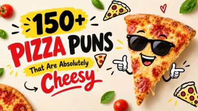 150+ pizza puns that are absolutely cheesy with a funny cartoon pizza slice