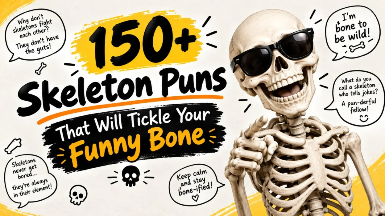 150+ skeleton puns that will tickle your funny bone with a funny skeleton wearing sunglasses