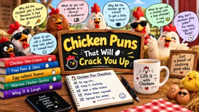 Funny chicken puns and pickup lines for food lovers. Clever, flirty lines to break the ice and spark laughs on apps or texts.